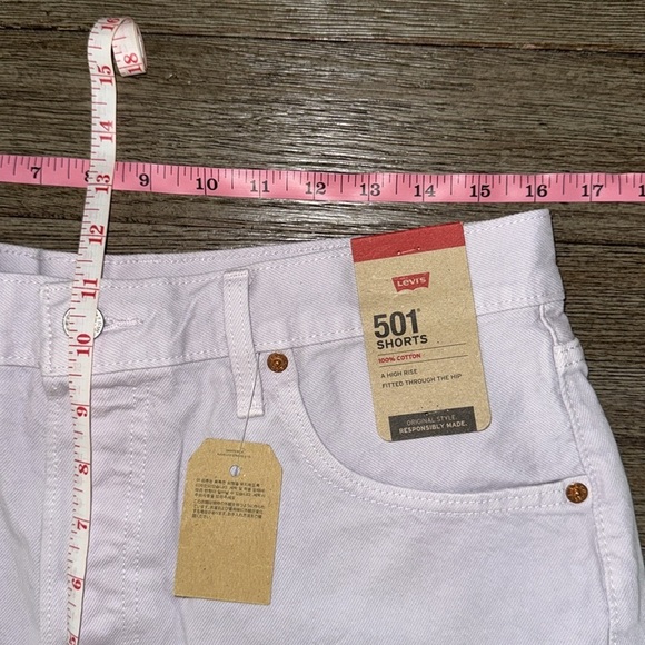 LEVI'S 501 HIGH RISE ORIGINAL DENIM JEAN SHORTS Washed Lilac - Picture 9 of 11